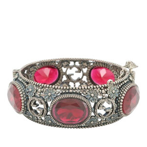 Pre-Loved Gucci Sterling Silver and Stone Interlocking G Flower Hinged Bangle